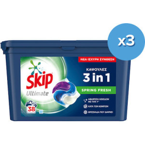 Skip ταμπλέτες πλυντηρίου ρούχων ultimate spring fresh 3x38τεμ