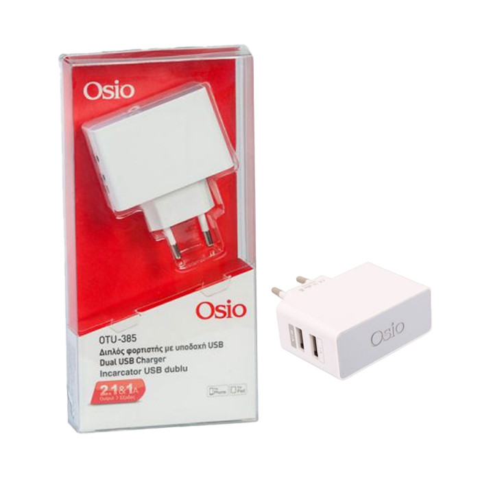 OSIO ΦΟΡΤΙΣΤΗΣ ΜΕ 2 ΘΥΡΕΣ USB - (ΑΣΠΡΟΣ) (OTU-385W)