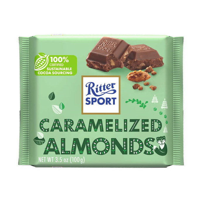 RITTER SPORT ΣΟΚΟΛΑΤΑ 100gr. - (ΓΑΛΑΚΤΟΣ ΜΕ ΚΑΡΑΜΕΛΩΜΕΝΑ ΑΜΥΓΔΑΛΑ)