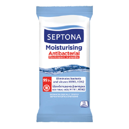 SEPTONA ΥΓΡΑ ΜΑΝΤΗΛΑΚΙΑ(15ΤΕΜ) ΑΝΤΙΒΑΚΤΗΡΙΑΚΑ MOISTURISING