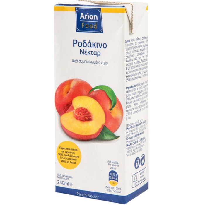 Arion food χυμός νέκταρ ροδάκινο 250ml