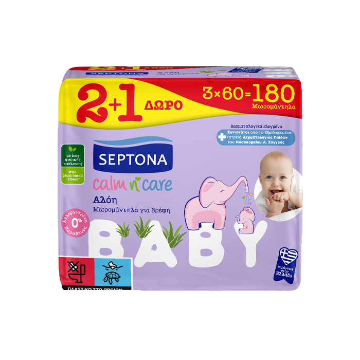 Septona calm n care μωρομάντηλα αλόη baby 18x60τεμ