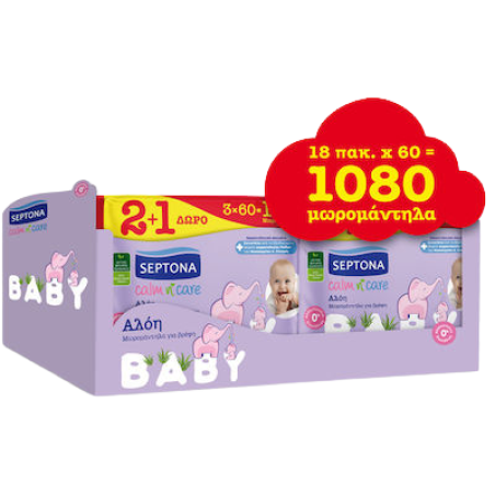 Septona calm n care μωρομάντηλα αλόη baby 18x60τεμ