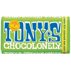 Tony's chocolonely σοκολάτα υγείας με αμύγδαλο & θαλασσινό αλάτι με 51% κακάο 180gr