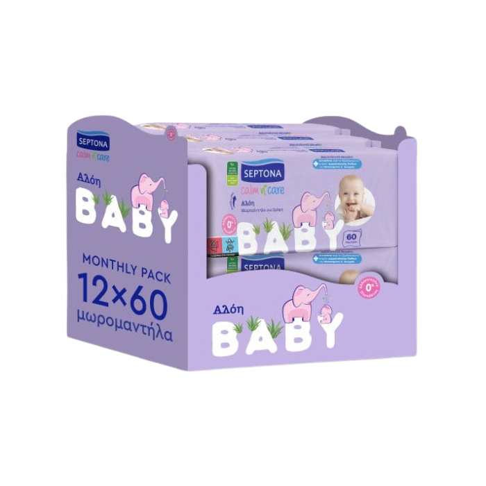 Septona calm n care μωρομάντηλα αλόη baby 12x60τεμ